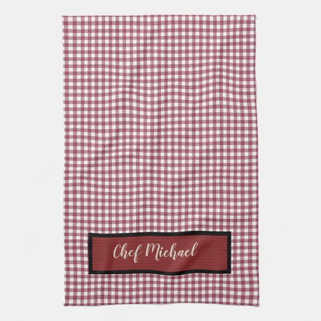 Barbecue Koch Red Gingham Karo Personalisiert Geschirrtuch (Vertikal)
