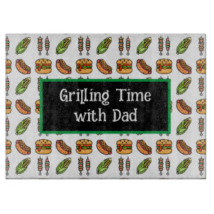 Barbecue-Lebensmittel   Hamburger, Hotdog, Schasch Schneidebrett