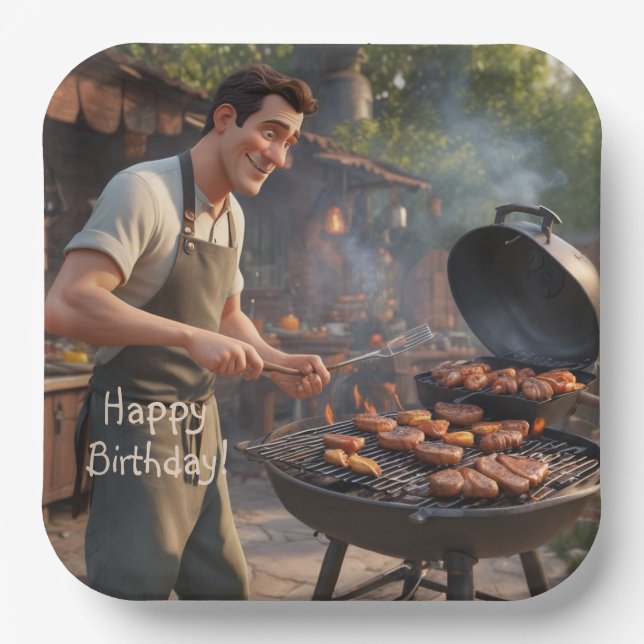 Barbecue Man Birthday Pappteller (Vorderseite)