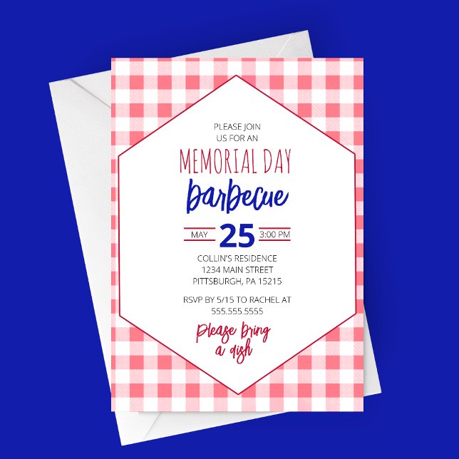 Barbecue Picnic Party Einladung (Memorial Day Barbecue Party Invitation - Picnic Table Design - Pot Luck Memorial Day)