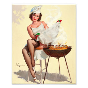 Barbecue Pin-Up Mädchen Fotodruck