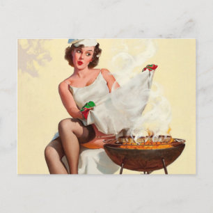 Barbecue Pin-Up Mädchen Postkarte