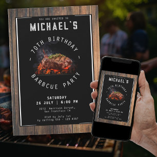 Barbecue Rustic 70. Geburtstagsparty Einladung