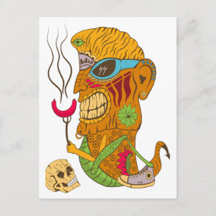 Barbecue Tiki Monster mit Wurst und menschlichem S Postkarte