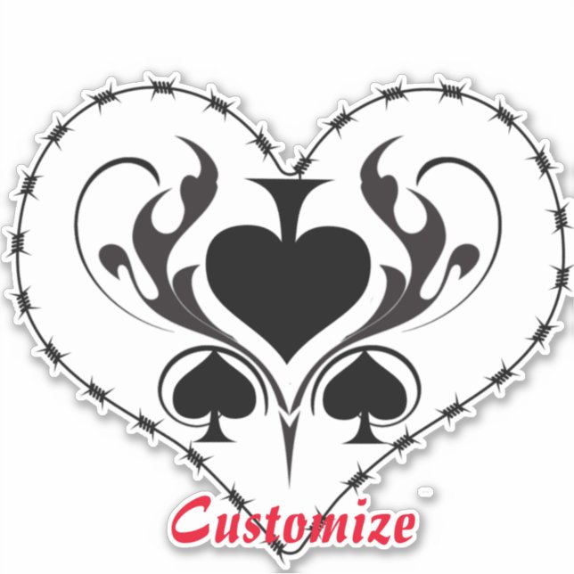 Barbed Wire Herz Schwarze Spades Thunder_Cove Aufkleber (Vorderseite)