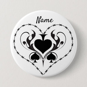 Barbed Wire Herz Schwarze Spades Thunder_Cove  Button