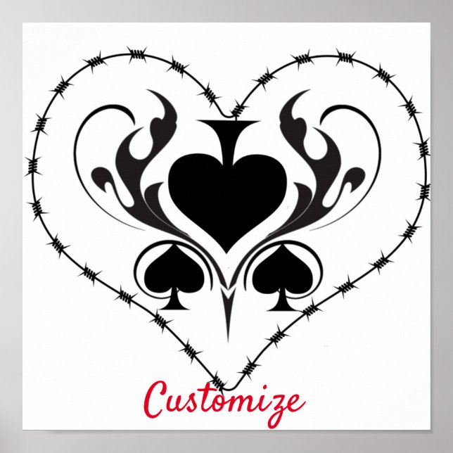 Barbed Wire Herz Schwarze Spades Thunder_Cove Poster (Vorne)