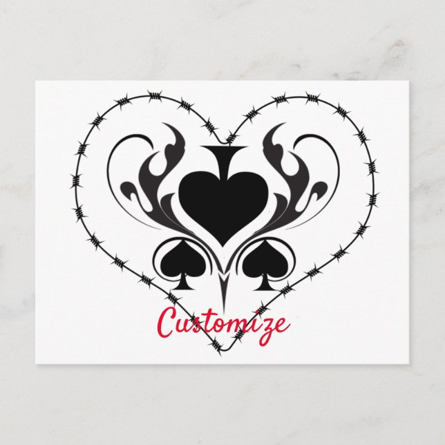 Barbed Wire Herz Schwarze Spades Thunder_Cove Postkarte (Vorderseite)