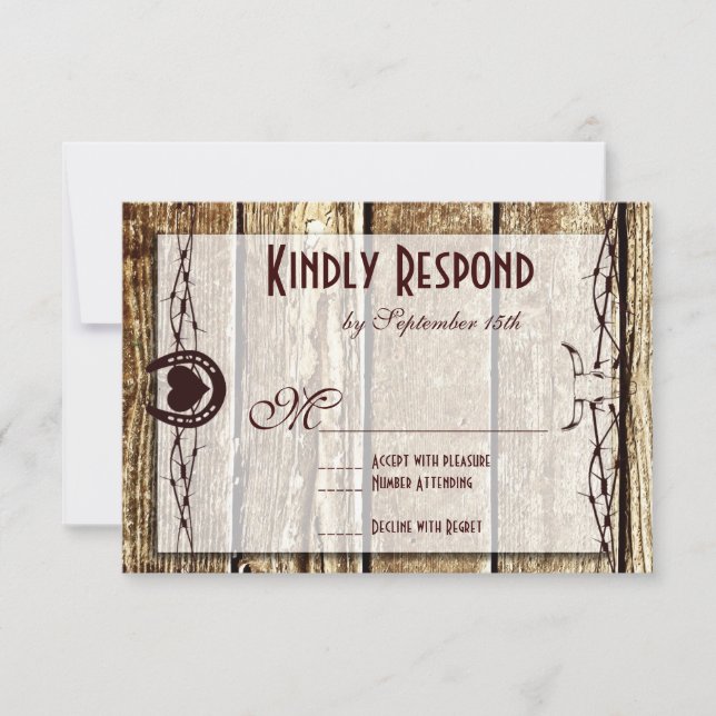 Barbed Wire Horseshoe Country Western RSVP Cards (Vorderseite)