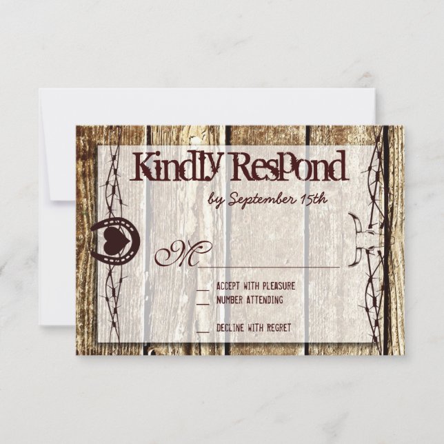 Barbed Wire Horseshoe Country Western RSVP Cards (Vorderseite)