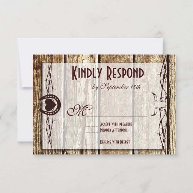Barbed Wire Horseshoe Country Western RSVP Cards Karte (Vorderseite)