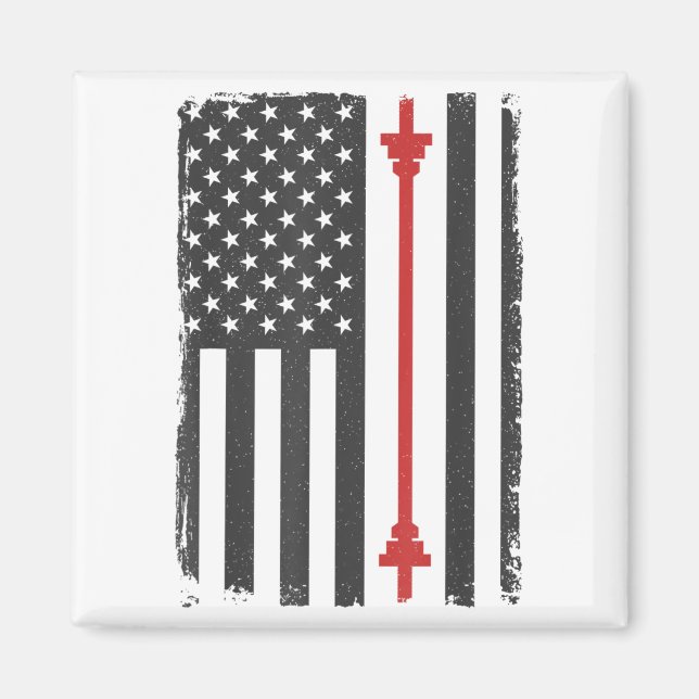 Barbell American Flag Gym Workout Tee Usa Motivati Magnet (Vorne)