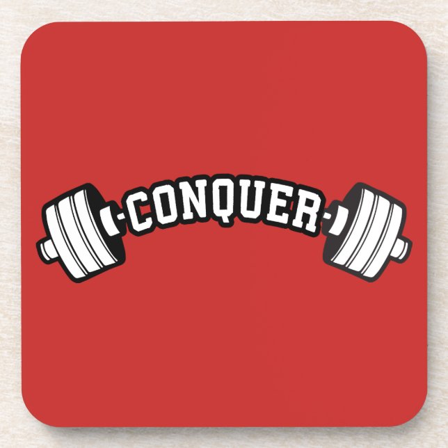 Barbell, CONQUER - Inspirationsstifter Gym Getränkeuntersetzer (Vorderseite)
