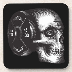 Barbell Plate and Skull - Workout Gym Motivierend Getränkeuntersetzer