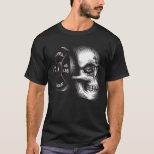 Barbell Plate and Skull - Workout Gym Motivierend T-Shirt