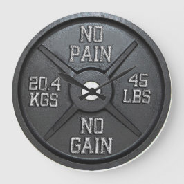 Barbell Plate Wall Clock - No Brot No Gain Große Wanduhr