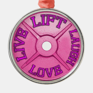 Barbell-Platte - heben Sie an, Live, Liebe, Lachen Silbernes Ornament