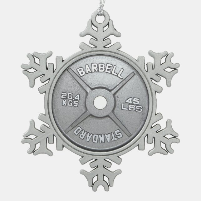 Barbell-Platte Schneeflocken Zinn-Ornament (Vorderseite)