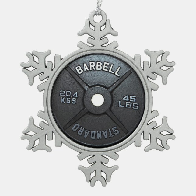 Barbell-Platte Schneeflocken Zinn-Ornament (Vorderseite)