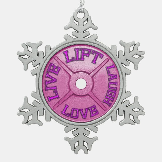 Barbell-Platte Schneeflocken Zinn-Ornament (Vorderseite)