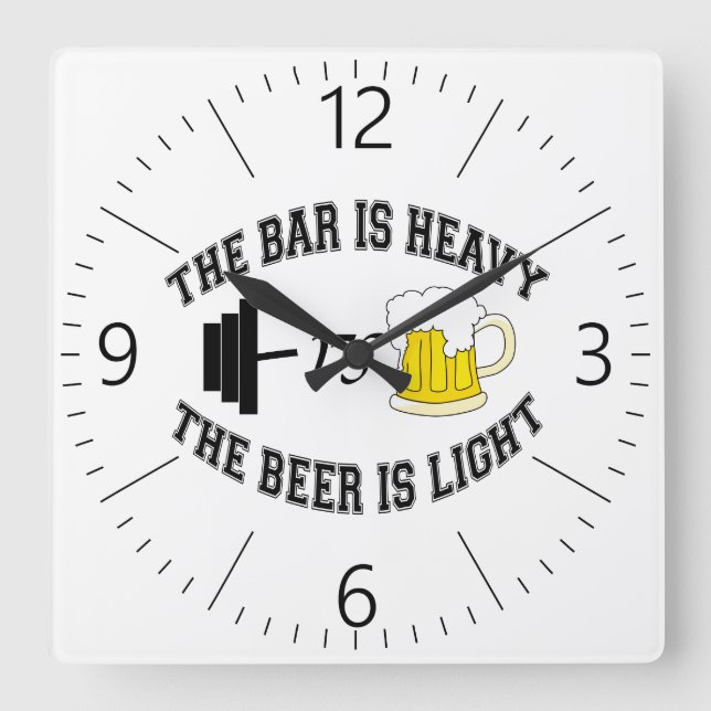 Barbell vs Bier Quadratische Wanduhr (Vorderseite)