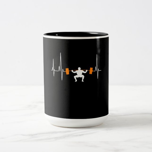 Barbell Weightfting Heartbeat Bodybuilding Cool Zweifarbige Tasse (Mittel)
