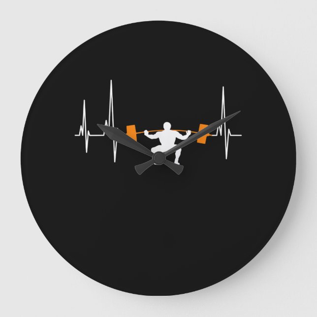 Barbell Weightlift Heartbeat-Bodybuilding Große Wanduhr (Vorderseite)