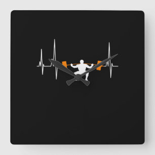 Barbell Weightlifting Heartbeat Bodybuilding Quadratische Wanduhr