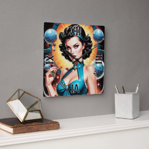 Barbenheimer Retro Fusion Atomzeitfashion Quadratische Wanduhr