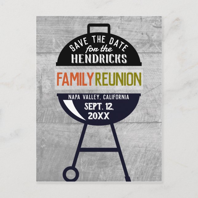 Barbeque Family Wiedersehen Save the Date Postkart Postkarte (Vorderseite)