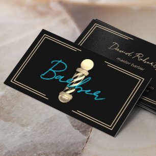 Barber Aquamarin Script Gold Gerahmt Hair Stylist Visitenkarte