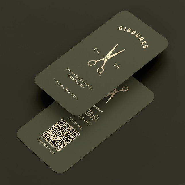 Barber Barbershop Army Green Gold Scissors Visitenkarte (Barber Barbershop Army Green Gold Scissors Business Card
)