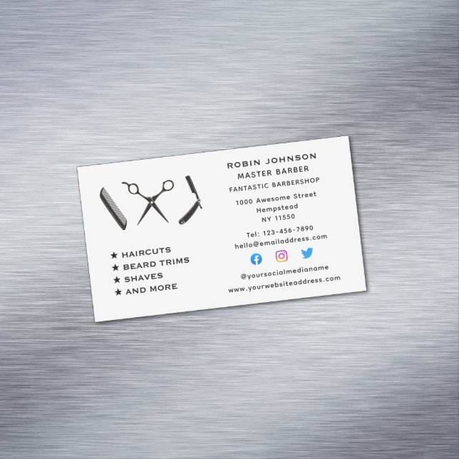 Barber Barbershop Beard Trim Shave Social Media Magnetische Visitenkarte (Beispiel)