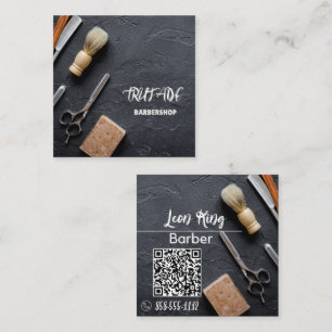 Barber Barbershop Beruflich QR Gray Quadratische Visitenkarte