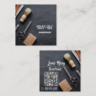 Barber Barbershop Beruflich QR Gray Quadratische Visitenkarte