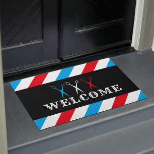 Barber Barbershop Blue Red Stripes Empfang Fußmatte