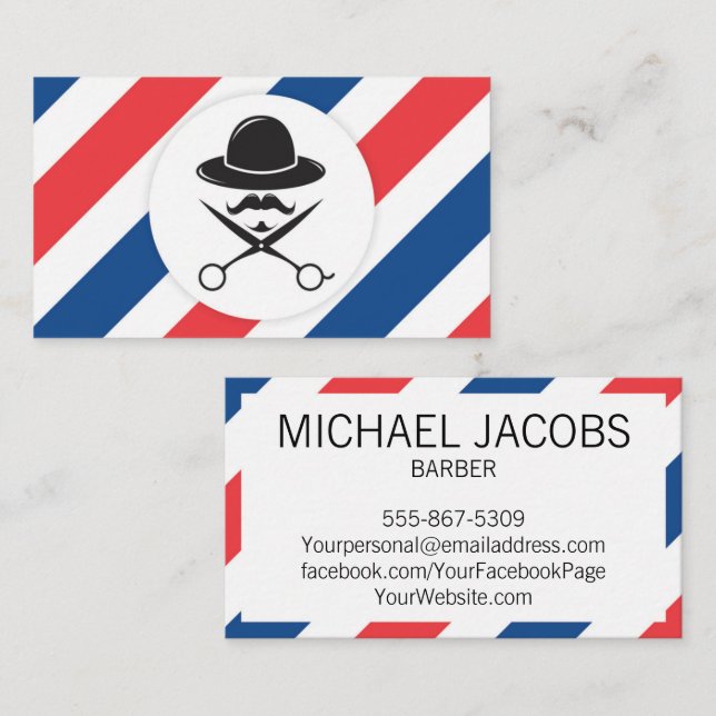 Barber Barbershop Hair Stylist Salon Business Card Visitenkarte (Vorne/Hinten)
