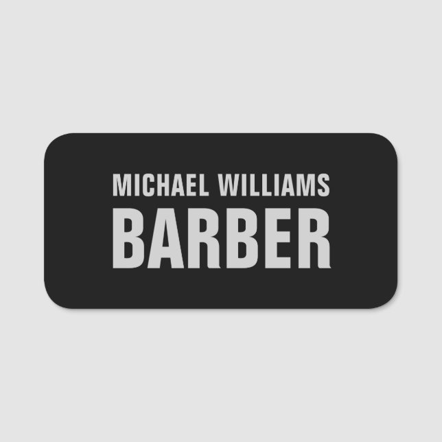 Barber Black Gray Bold Typografie Namensschild (Vorderseite)