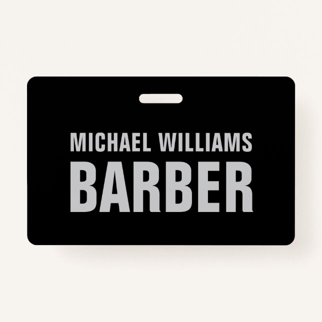 Barber Black Gray Bold Typografy Abzeichen Ausweis (Vorderseite)