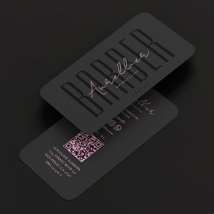 Barber Black Pink Script Haar Stylist Schönheitssa Visitenkarte
