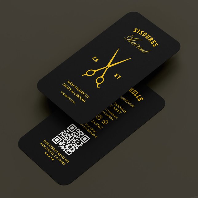 Barber Black Yellow Barbershop Scissors Modern Visitenkarte (Barber Black Yellow Barbershop Scissors Modern Business Card
)