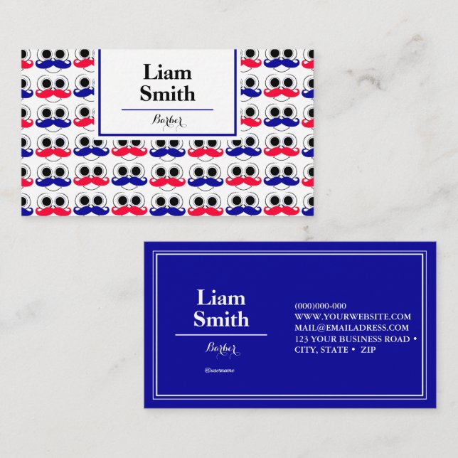 Barber Blue Repetiermuster Business Card Visitenkarte (Vorne/Hinten)
