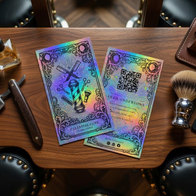 Barber Business Card | Holographic Barbershop  Visitenkarte (Von Creator hochgeladen)
