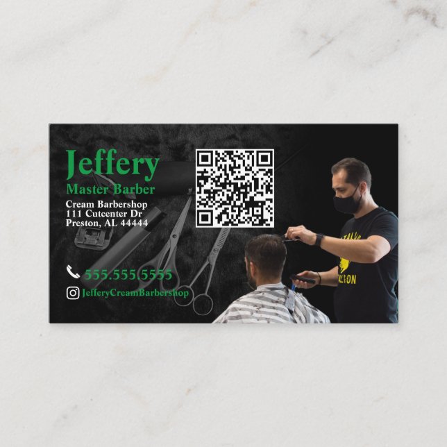 Barber Business Card mit QR Code Visitenkarte (Vorderseite)