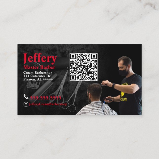 Barber Business Card mit QR Code Visitenkarte (Vorderseite)