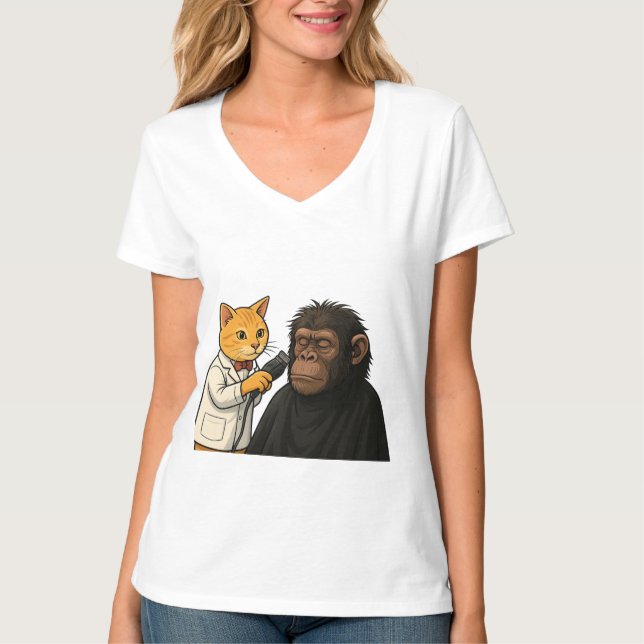 Barber Cat & Chill Gorilla Sticker T-Shirt (Vorderseite)