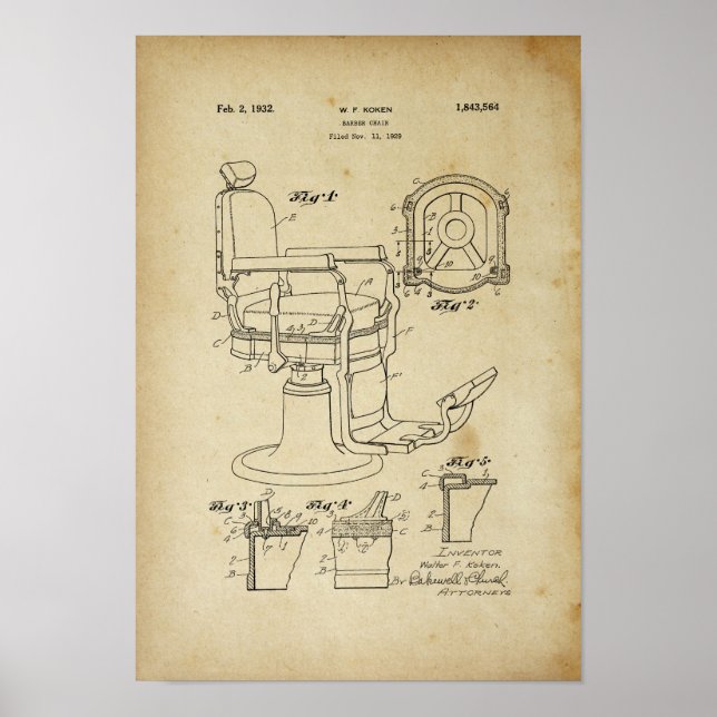 Barber Chair Patent Print Barber Shop Deco Poster (Vorne)