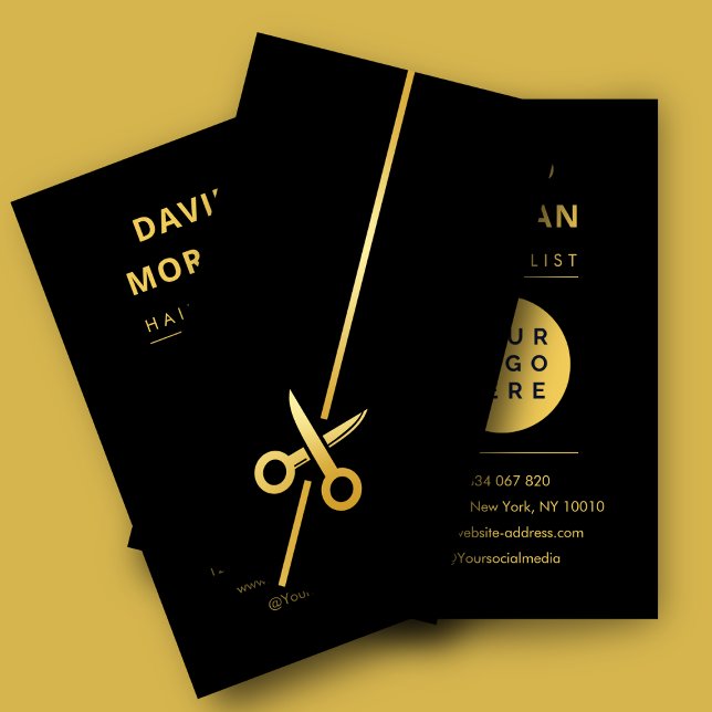 Barber Gold Schere Logo Schwarz  Visitenkarte (Von Creator hochgeladen)