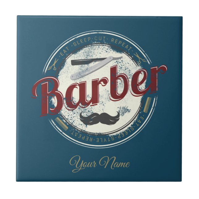 Barber Hair Hustler Friseur Retro Friseur Fliese (Vorderseite)
