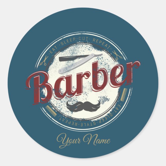 Barber Hair Hustler Friseur Retro Friseur Runder Aufkleber (Vorderseite)